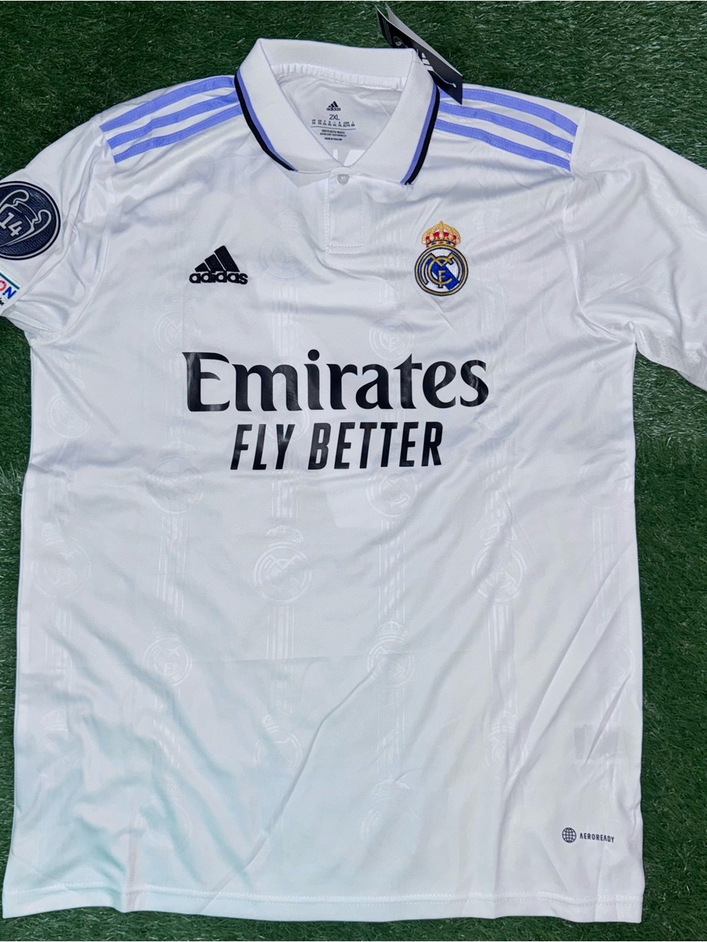 adidas Real Madrid Men's Home Jersey - White with Purple Stripes - Picture 2 of 5